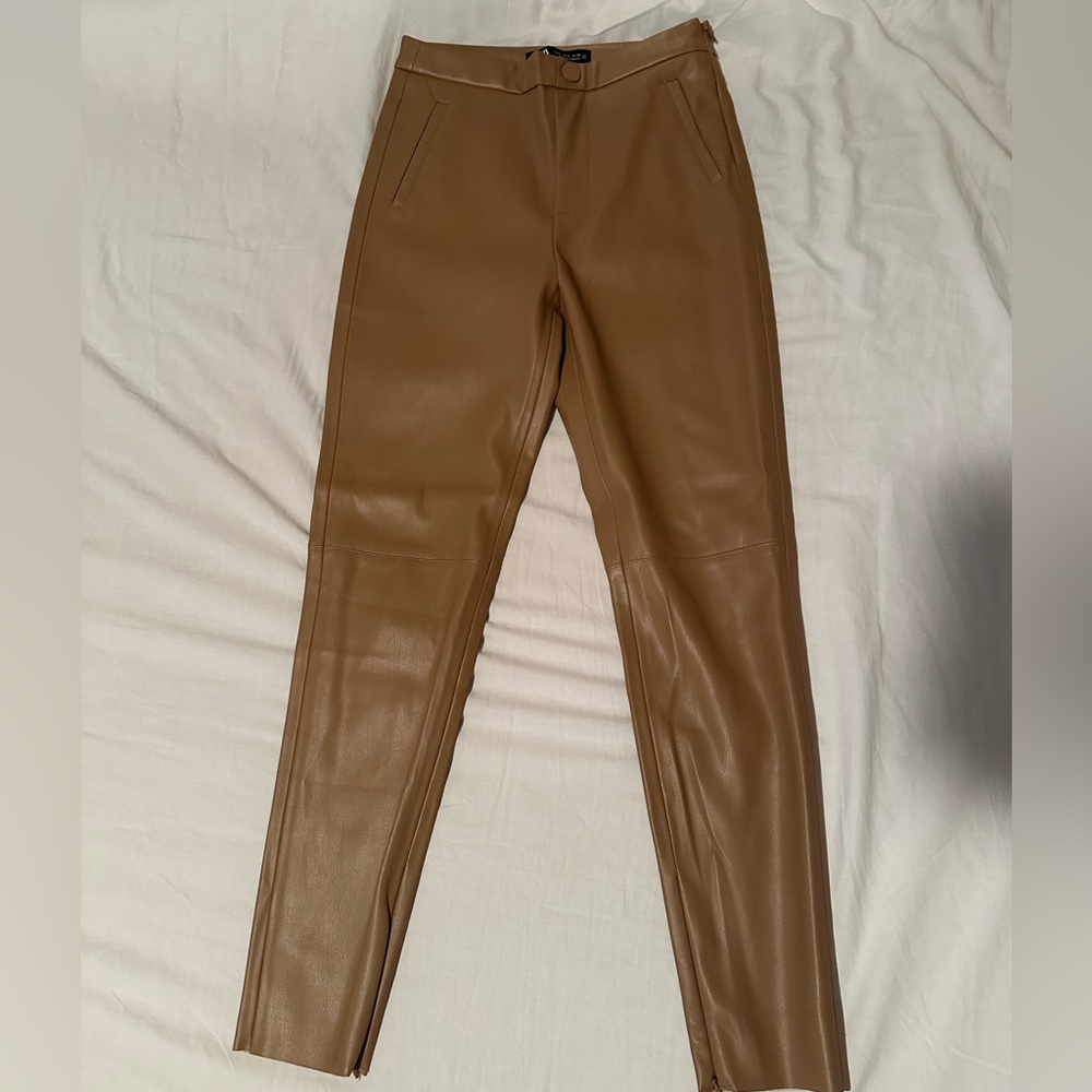 ZARA Hi-Rise Faux Leather Legging Camel Brown